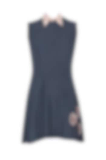 Navy short dress with embroidered detachable collar by Sejal Jain