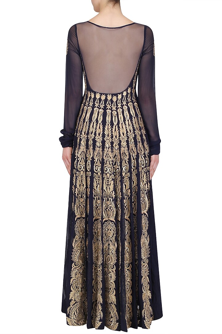 Navy blue zardozi embroidered anarkali set available only at Pernia's Pop Up Shop.