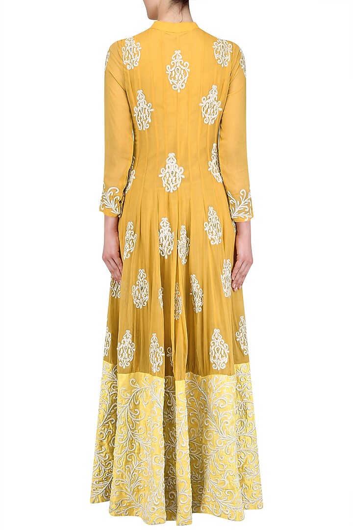 Mustard yellow embroidered anarkali and pants set available only at Pernia's Pop Up Shop.