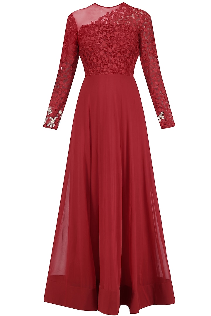 Red Resham Emroidered Sheer Gown
 by Jhunjhunwala