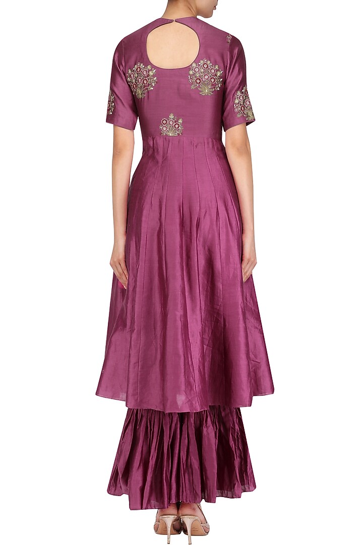 Dark gajri resham embroidered anarkali setavailable only at Pernia's Pop Up Shop.