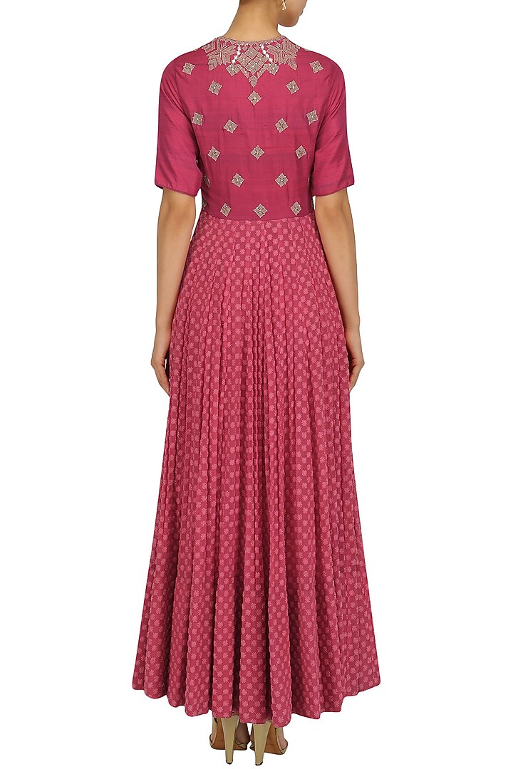 Dark pink zardozi embroidered gown available only at Pernia's Pop Up Shop.