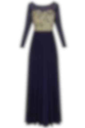 Navy blue zari embroidered gown available only at Pernia's Pop Up Shop.