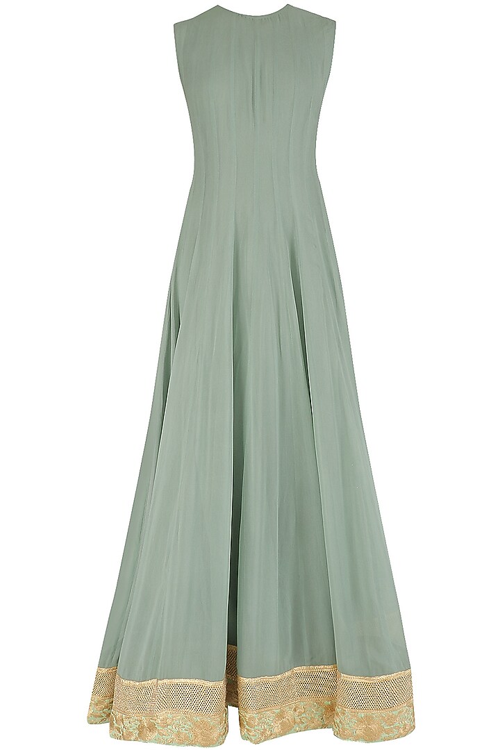 Sea green pleated anarkali and cape set available only at Pernia's Pop Up Shop.