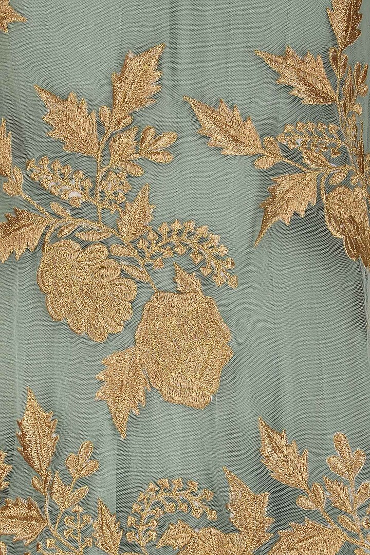 Sea green pleated anarkali and cape set available only at Pernia's Pop Up Shop.