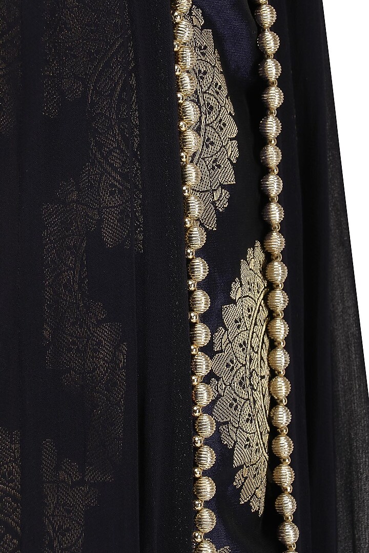 Navy blue cold shoulder anarkali and straight pants set available only at Pernia's Pop Up Shop.