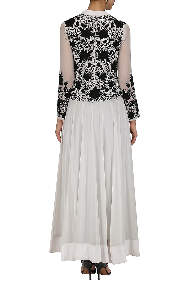 Black and white embroidered anarkali with straight pants available only at Pernia's Pop Up Shop.