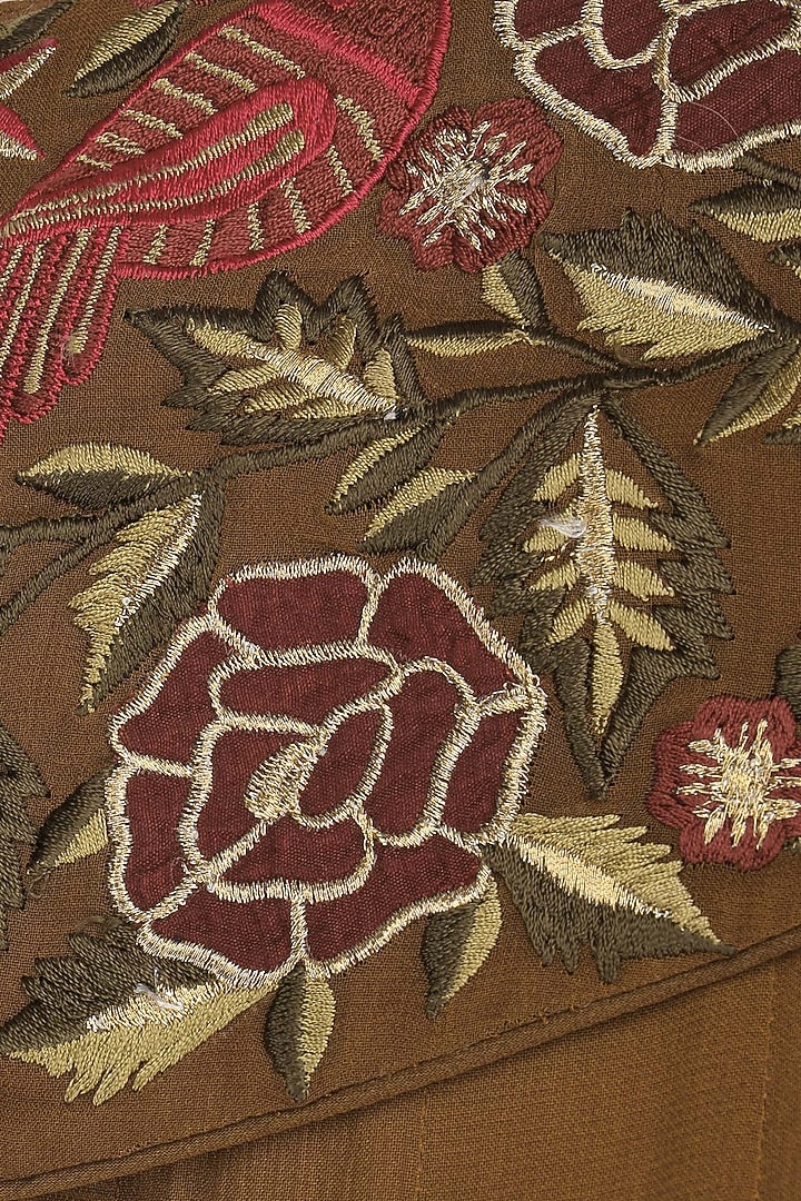Brown floral embroidered flared gown available only at Pernia's Pop Up Shop.