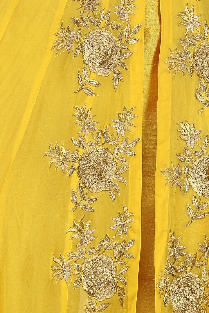 Yellow floral embroidered high slit anarkali and pants set available only at Pernia's Pop Up Shop.