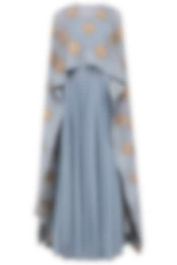 Sea blue floral embroidered cape anarkali available only at Pernia's Pop Up Shop.