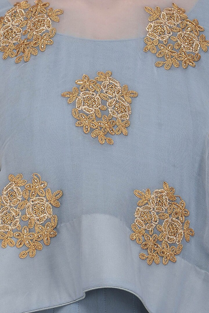 Sea blue floral embroidered cape anarkali available only at Pernia's Pop Up Shop.