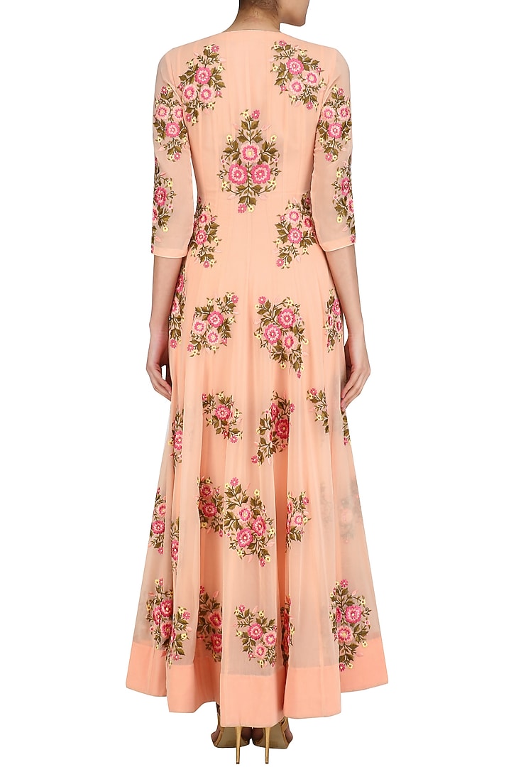 Peach floral motifs anarkali and straight pants set available only at Pernia's Pop Up Shop.