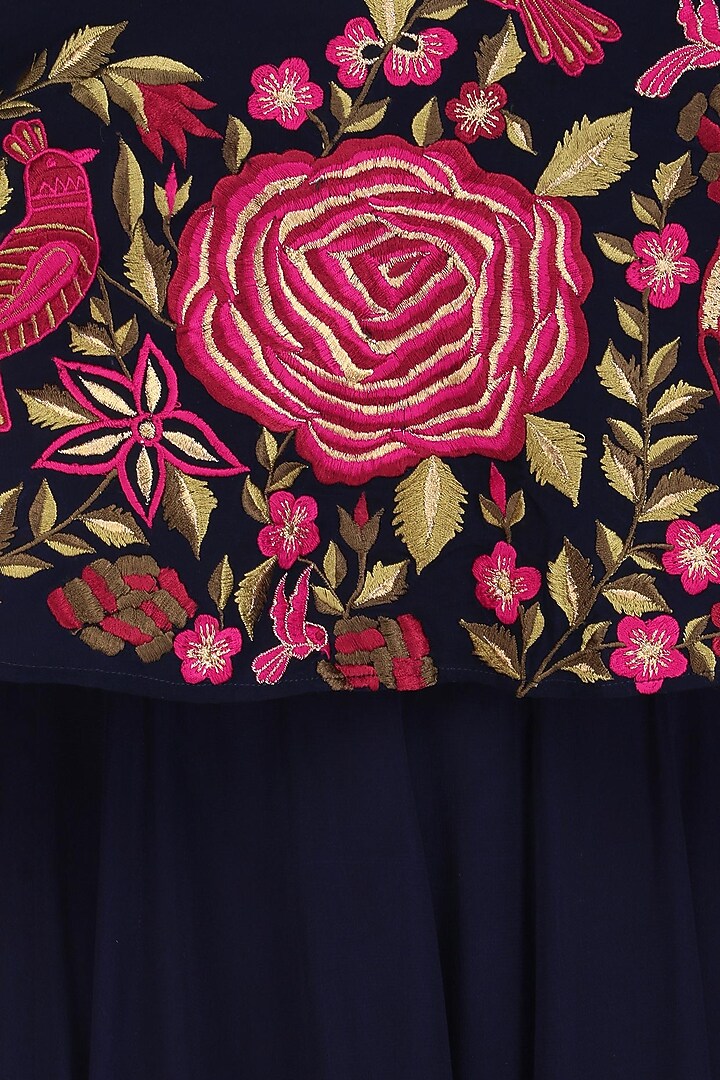 Navy blue anarkali and floral embroidered cape set available only at Pernia's Pop Up Shop.