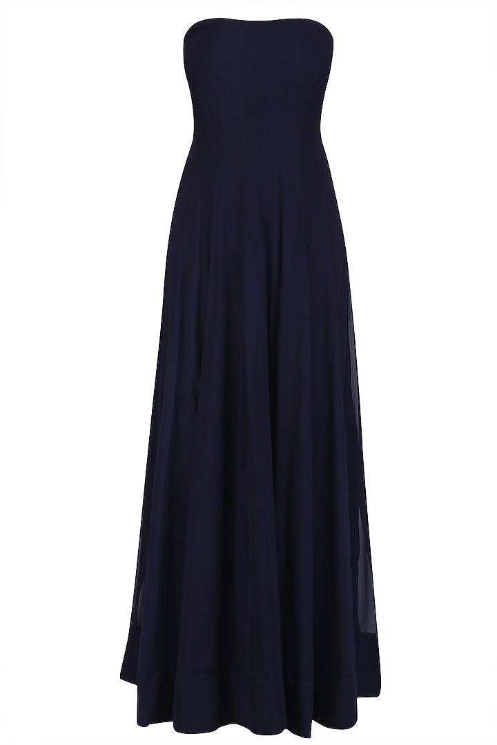 Navy blue anarkali and floral embroidered cape set available only at Pernia's Pop Up Shop.
