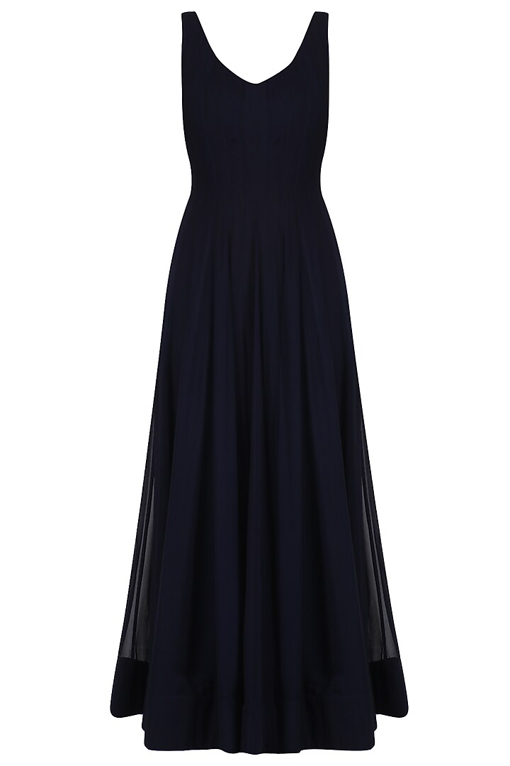 Navy blue anarkali kurta and floral embroidered jacket set available only at Pernia's Pop Up Shop.