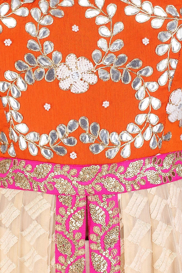 Beige and orange front open kalidaar anarkali with pants available only at Pernia's Pop Up Shop.