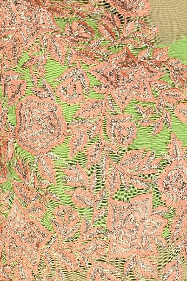 Lime green floral embroidered concept saree available only at Pernia's Pop Up Shop.