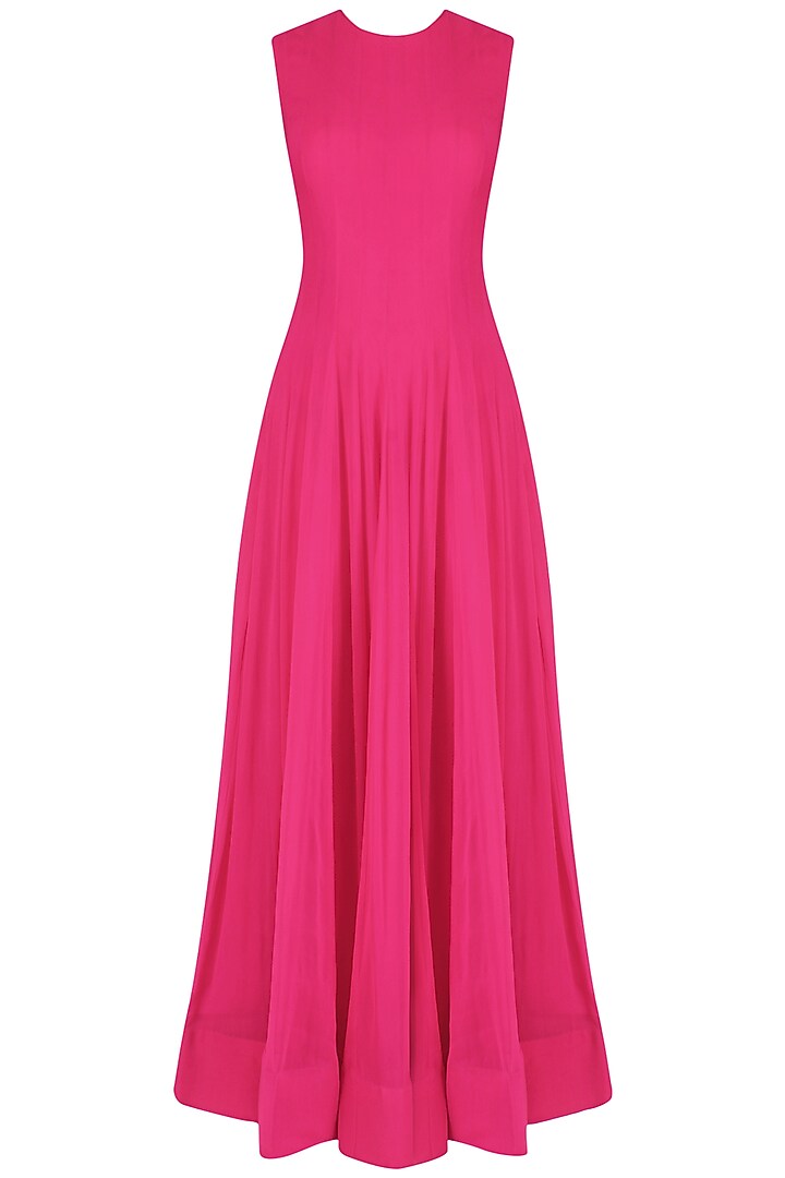 Hot pink anarkali set with hand embroidered asymmetric cape available only at Pernia's Pop Up Shop.