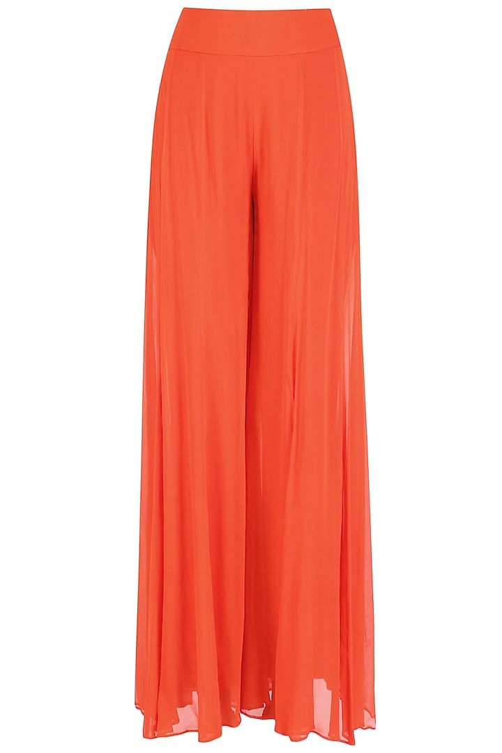 Orange and gold dori embroidered jacket with palazzo pants available only at Pernia's Pop Up Shop.