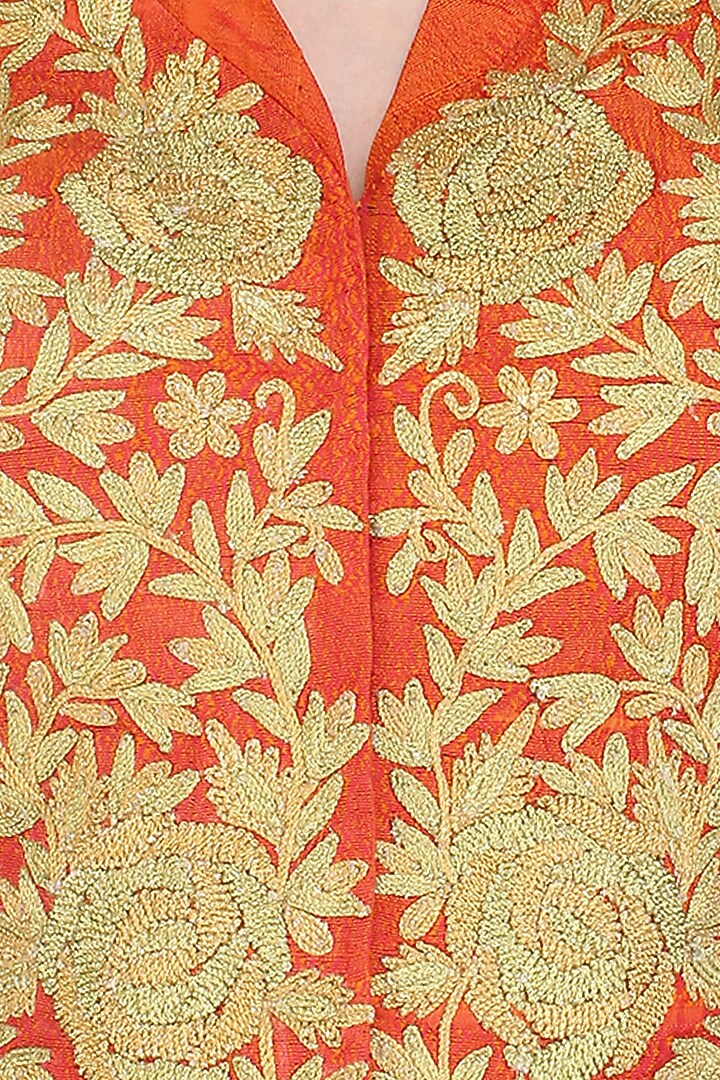 Orange and gold dori embroidered jacket with palazzo pants available only at Pernia's Pop Up Shop.