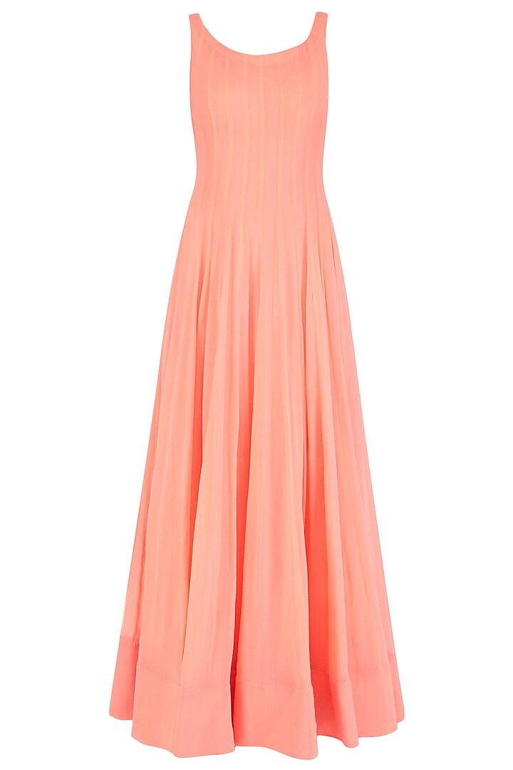 Peach pleated anarkali set with floral embroidered cape available only at Pernia's Pop Up Shop.