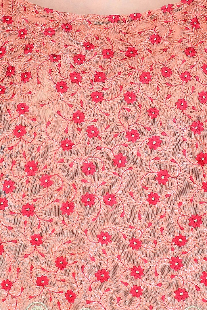 Peach pleated anarkali set with floral embroidered cape available only at Pernia's Pop Up Shop.