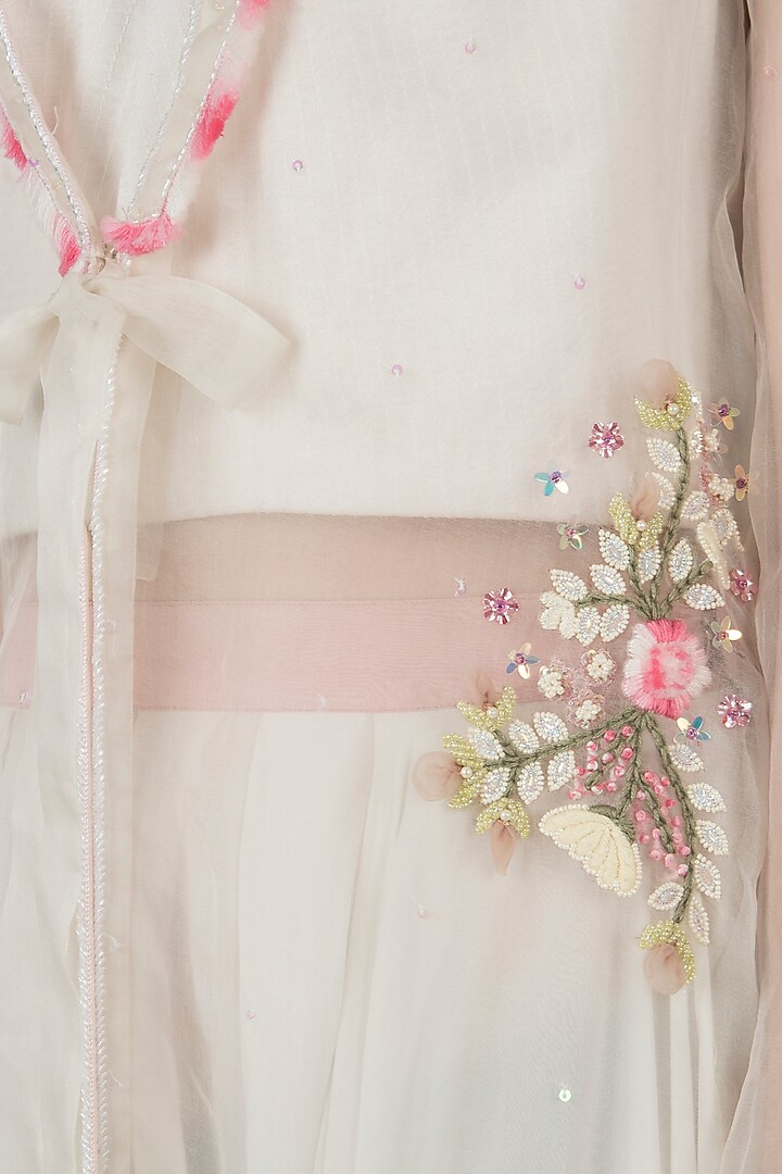 White embellished jacket with top and drape pants by Shreya Jalan Mehta at Pernia's Pop Up Shop