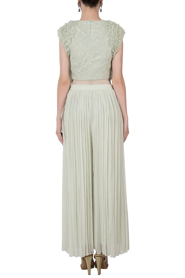 Mint green ruffled top with pants by Shreya Jalan Mehta at Pernia's Pop Up Shop