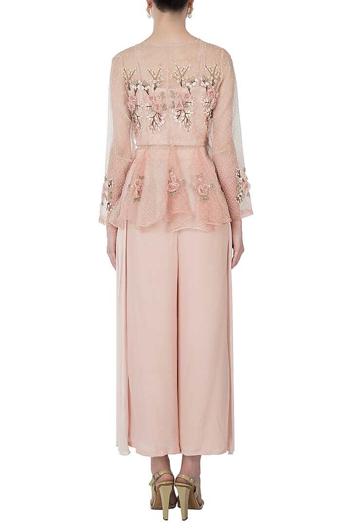 Peach ombre embellished jacket with bustier and pants by Shreya Jalan Mehta at Pernia's Pop Up Shop