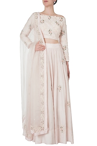 Pale pink embroidered lehenga set by Shreya Jalan Mehta