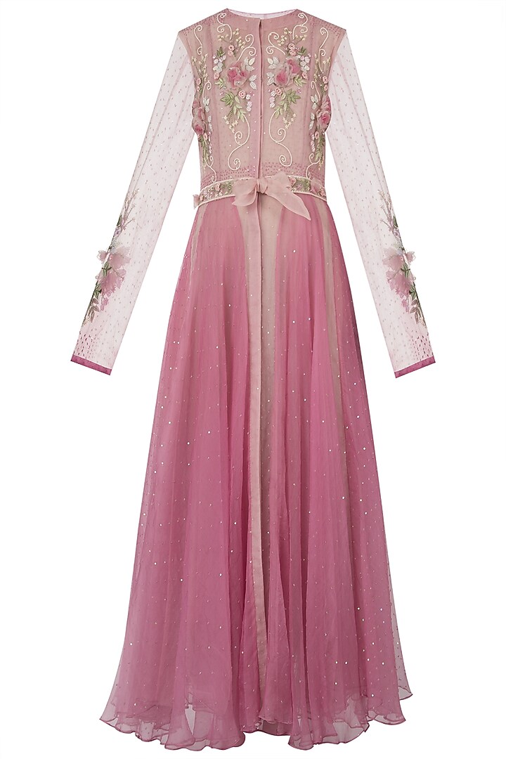 Pink embroidered jacket dress with attached belt and slip dress by Shreya Jalan Mehta