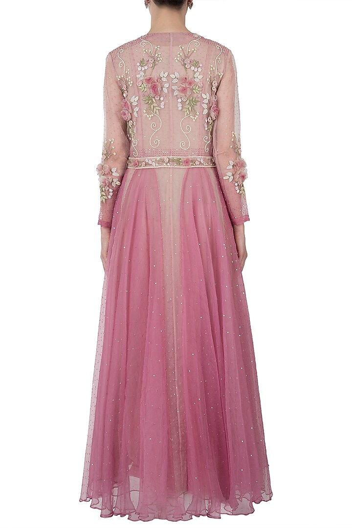 Pink embroidered jacket dress with attached belt and slip dress by Shreya Jalan Mehta at Pernia's Pop Up Shop