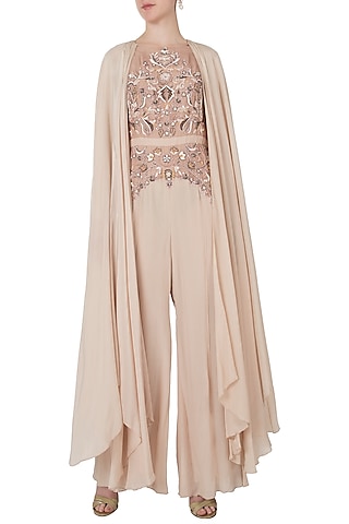 Mud rose embroidered jumpsuit by Shreya Jalan Mehta