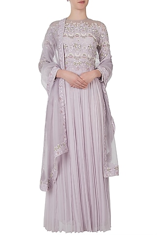 Misty lavender embroidered anarkali gown with dupatta by Shreya Jalan Mehta