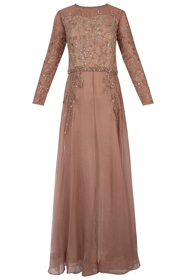 Rustic brown embellished anarkali gown by Shreya Jalan Mehta at Pernia's Pop Up Shop