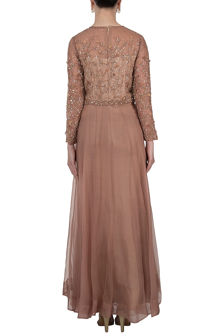 Rustic brown embellished Wedding Anarkali gown by Shreya Jalan Mehta at Pernia's Pop Up Shop