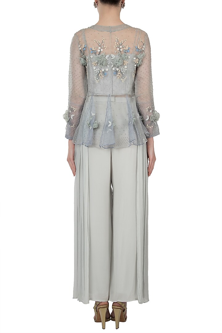 Sky blue and lavender ombre embellished jacket with bustier and pants by Shreya Jalan Mehta at Pernia's Pop Up Shop