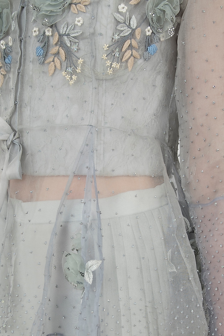 Sky blue and lavender ombre embellished jacket with bustier and pants by Shreya Jalan Mehta at Pernia's Pop Up Shop