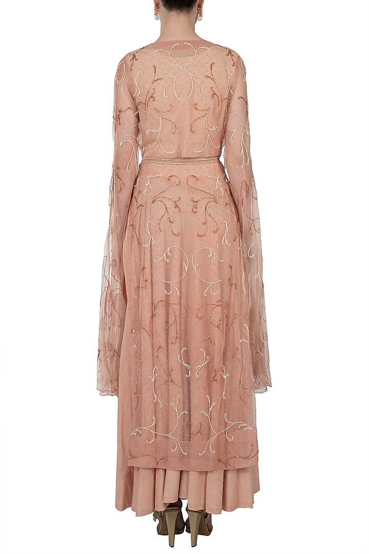 Apricot embroidered top and jacket with skirt by Shreya Jalan Mehta at Pernia's Pop Up Shop