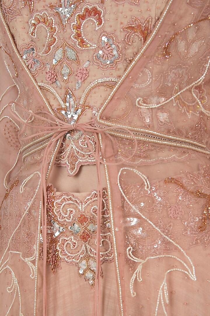 Apricot embroidered top and jacket with skirt by Shreya Jalan Mehta at Pernia's Pop Up Shop