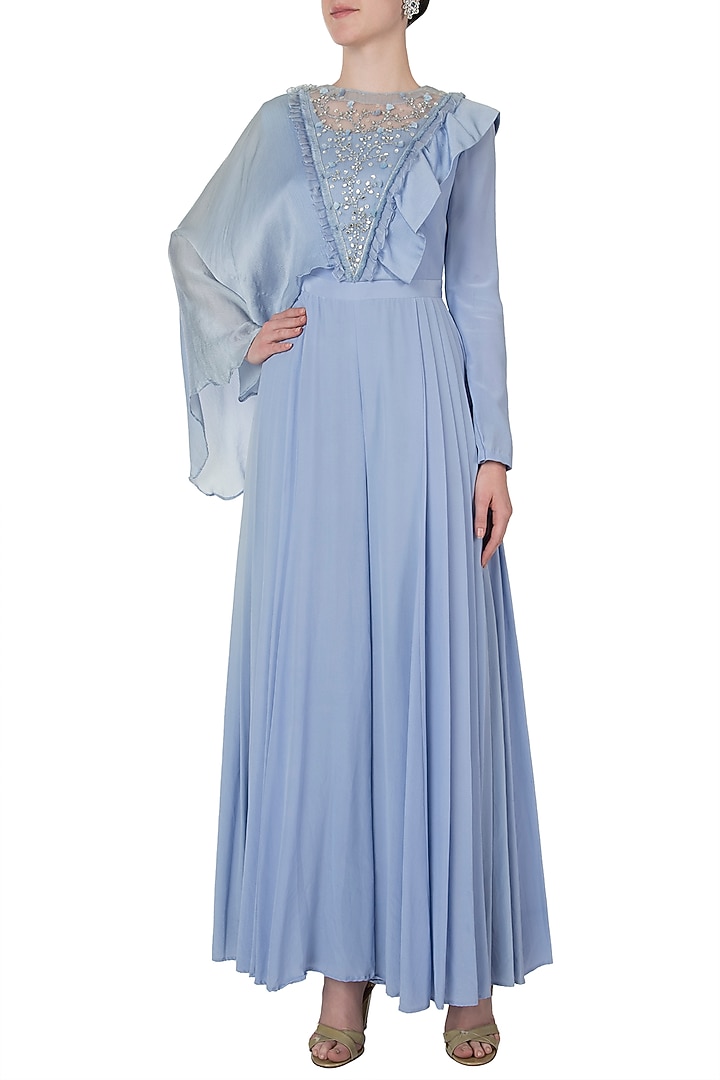 Serenity blue embroidered jumpsuit by Shreya Jalan Mehta at Pernia's Pop Up Shop