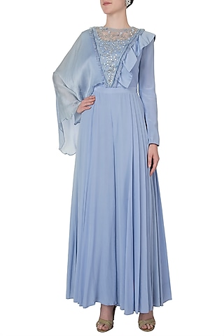 Serenity blue embroidered jumpsuit by Shreya Jalan Mehta