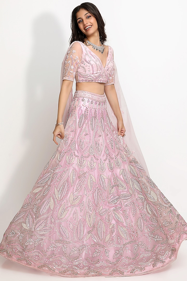 Lilac Hand Embroidered Bridal Lehenga Set by Sanjana Thakur at Pernia's Pop Up Shop