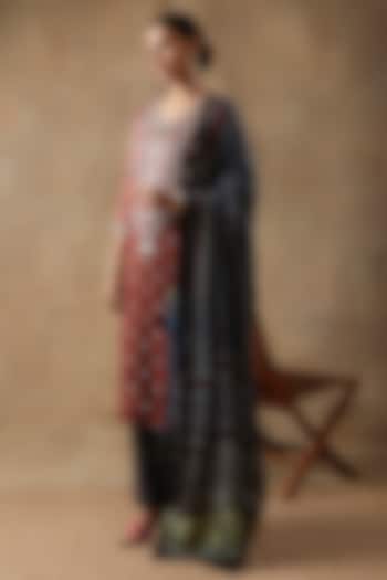 Tamarind Red Silk Tilla Hand Embroidered & Printed Kurta Set by Sheeshakari at Pernia's Pop Up Shop