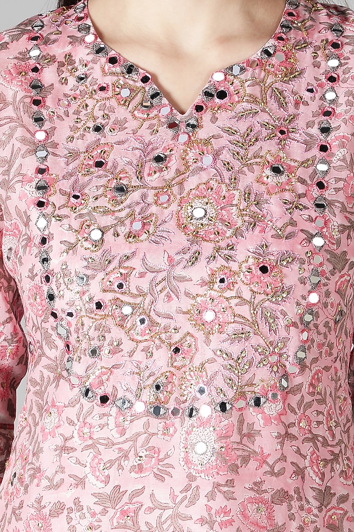 Pink Silk & Cotton Printed Kurta Set by Sheeshakari at Pernia's Pop Up Shop