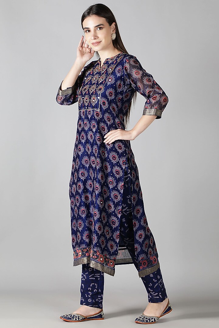 Amethyst Purple Silk & Cotton Printed Kurta Set by Sheeshakari at Pernia's Pop Up Shop