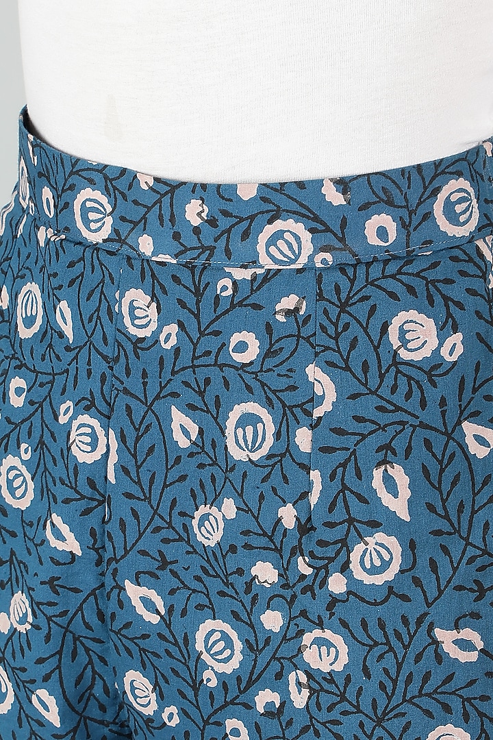 Blue Silk & Cotton Poppy Printed Kurta Set by Sheeshakari at Pernia's Pop Up Shop