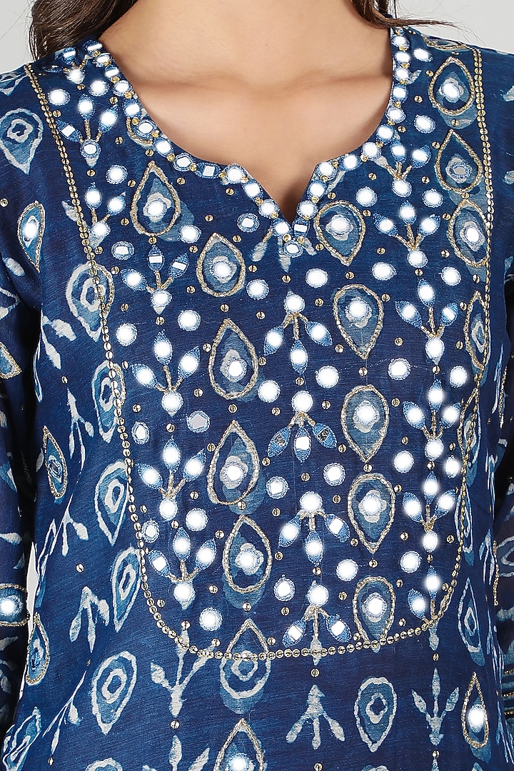 Indigo Blue Silk & Cotton Printed Kurta Set by Sheeshakari at Pernia's Pop Up Shop