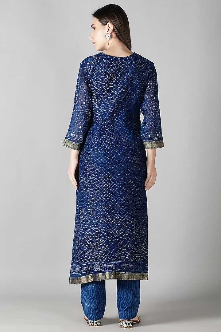 Midnight Blue Silk & Cotton Printed Kurta Set by Sheeshakari at Pernia's Pop Up Shop