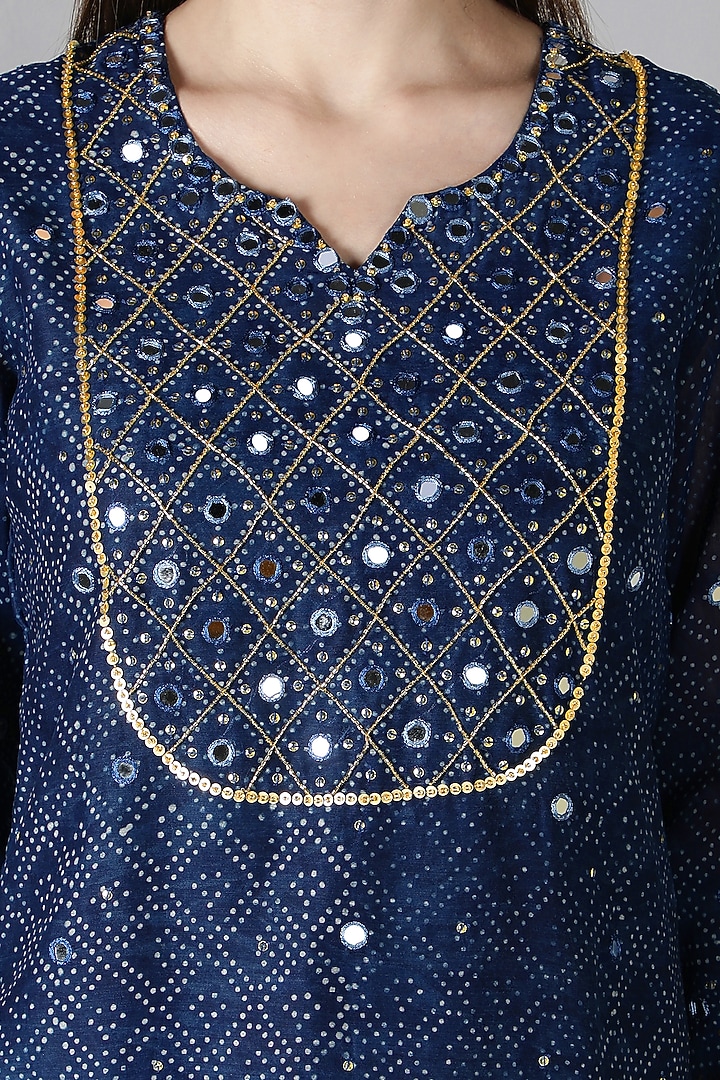 Midnight Blue Silk & Cotton Printed Kurta Set by Sheeshakari at Pernia's Pop Up Shop